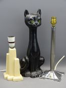 ART DECO 1930s LAMPS (2) - slender chrome, other stepped pottery together with a tall mid-century