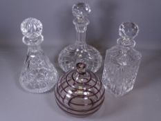 GLASSWARE - three quality decanters with stoppers and an Art glass vase