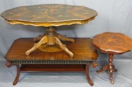 THREE ITALIAN & OTHER INLAID CENTRE/SIDE TABLES including a two-tier example with burr walnut