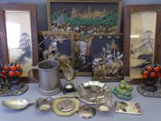 MIXED COLLECTABLES including cast iron bookends, framed Japanese prints, Marcus Designs 'Knights