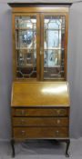 EDWARDIAN MAHOGANY BUREAU BOOKCASE/DISPLAY CABINET having upper nine pane astragal glazed doors,