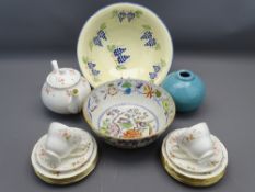 POOLE POTTERY CREAM GROUND PEDESTAL CIRCULAR BASIN with grape and leaf decoration, 31cms diameter, a