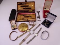 MIXED JEWELLERY, WATCHES & COLLECTABLES including 9ct gold paste set and other dress rings, two