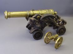 BRASS ORNAMENTAL CANNONS (2) length of longest 46cms