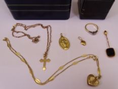 18, 9CT & GILT METAL JEWELLERY, six items including an 18ct gold diamond Solitaire ring, size mid