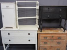 STRIPPED PINE & PAINTED BEDROOM FURNITURE, five items to include a three-drawer stripped pine chest,