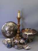 EMBOSSED PUNCH BOWL & LADLE, pair of gravy boats, circular Persian type shield, circular place