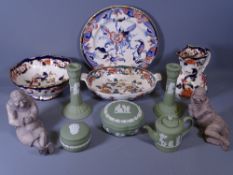 MASONS MANDALAY PEDESTAL BOWL, JUG, also Masons Java bowl and Cathay plate. Wedgwood Jasperware