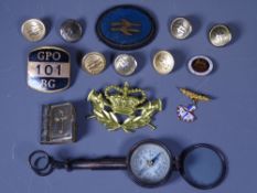 VINTAGE MAP READING COMPASS, British Rail buttons ETC