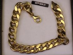 LOT WITHDRAWN - 9CT GOLD FLAT CURB LINK BRACELET, 10.6grms, 20cms overall L