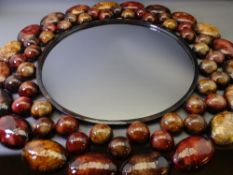 ULTRA STYLISH MODERN CIRCULAR WALL MIRROR with decorative high gloss pebble type surround, 83cms D