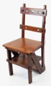 LATE 19TH CENTURY METAMORPHIC LIBRARY LADDER/CHAIR, with Gothic pierced crossbars and tapering