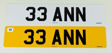 CHERISHED REGISTRATION NUMBER 33 ANN, with V778W retention certificate no. 1235734 dated 04/10/