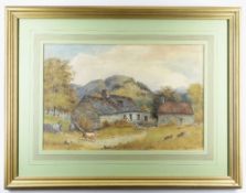 CHARLES L. SAUNDERS (1855-1915) watercolour - stonehouse with figures and cattle, signed, 28 x 43cms