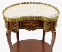 LOUIS XVI-STYLE GILT METAL MOUNTED KINGWOOD & WALNUT MARQUETRY TABLE AMBULANTE, with kidney-shaped