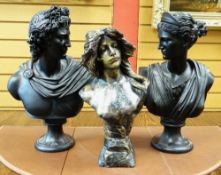 THREE MODERN REPRODUCTION COMPOSITION BUSTS, comprising classical style busts of Diana of Versaille