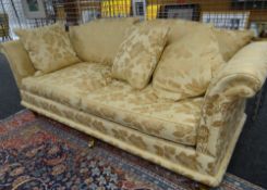 DAVID GUNDRY LARGE DROP-END OR KNOLE SOFA, 'Florence' model, in gold floral damask fabric, 234 x 107