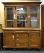 LATE 19TH CENTURY LIGHT OAK CABINET DRESSER, ogee cornice and pollard oak frieze above triple glazed