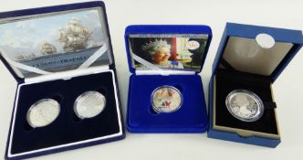 THREE ROYAL MINT SILVER PROOF CASED COINS, including 200th Anniversary Nelson - Trafalgar piedfort