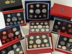 COLLECTION OF UK PROOF COIN SETS comprising years 1950 (red), 1951 Festival of Britain (green), 1953