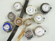 TEN VARIOUS LADIES 9CT GOLD & SILVER WRISTWATCHES, the gold consisting of a half hunter style