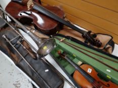 THREE ORCHESTRAL INSTRUMENTS, including a students violin, students cello and Higham silvered