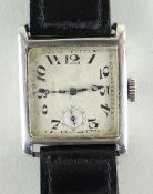 ART DECO SILVER TANK SWISS WRISTWATCH, import marks for 1904 and Swiss control marks, matt