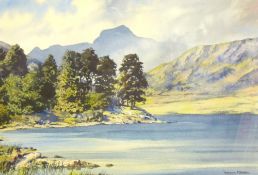 WINSTON MEGORAN watercolour - Snowdon from Llyn Llydaw, signed and with title label verso of Warwick