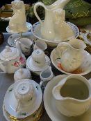 MODERN WASHBOWL & JUG SETS, Staffordshire seated dogs and a Christineholm 24 piece Rose teaset