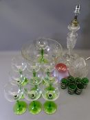 CUT GLASS TABLE LAMP & SHADE, Cranberry and Vaseline tinted lamp shade, Venetian drinking glasses