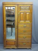EDWARDIAN COMBINATION WARDROBE, mirrored single door with smaller upper door section over four