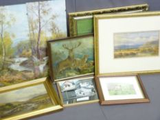 INITIALLED A.S. watercolour - figure at gate on farm track with buildings and mountains to