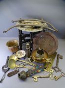 VINTAGE & LATER BRASS & OTHER METALWARE with a small folding brass top table