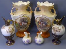 CARLTONWARE & OTHER DECORATIVE JUGS & VASES, three pairs