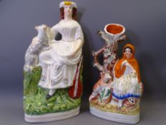 STAFFORDSHIRE POTTERY - Red Riding Hood spill vase and seated lady with musical instrument and