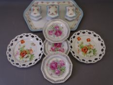 CHINA PARCEL - a continental shaped oblong dressing table tray with pink rose border and three