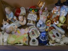BOX OF CHINA FIGURINES & ANIMALS ETC