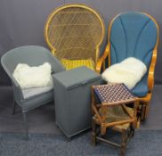 FURNITURE PARCEL to include an American style rocking chair, a basket weave chair, two items of