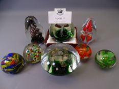 COLOURFUL GLASS PAPERWEIGHTS, a collection of eight