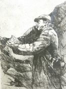 DAVID CARPANINI limited edition etching 08/10 - portrait of Sir Kyffin Williams sketching en