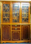 YEW WOOD SIDEBOARD with upper three section astragal glazed doors, adjustable interior shelves