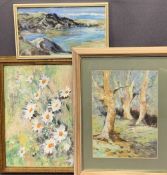 OIL ON BOARD - Treescape, 30 x 22cms, Daisies, 26 x 17cms and Coastal Scene, 16 x 19cms