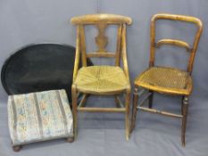 ARTS & CRAFTS STRING SEAT CHAIR, 80cms H, 40cms W, 38cms D, one other with cane seat (for