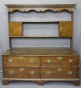 19TH CENTURY & LATER FOUR DRAWER DRESSER with cupboard rack, fancy pierced brasswork with swan