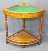REPRODUCTION CORNER BIJOUTERIE DISPLAY TABLE with lift up lid and lower galleried shelf, 76cms H,