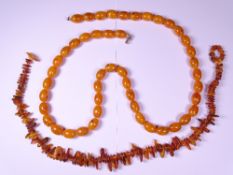 BALTIC AMBER & AMBER BEAD TYPE NECKLACES (2), 54 and 90cm lengths, 43.5grms and 111grms