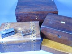 TREEN - three work boxes, a cutlery box and a bone snuff box ETC