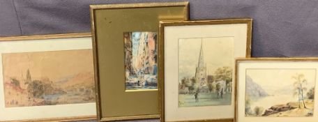 WATERCOLOUR Late 19th Century - Game of Bowls, 21 x 15cms and three other watercolours