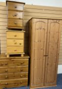 MODERN PINE FURNITURE - four items, widest chest of drawers 75cms