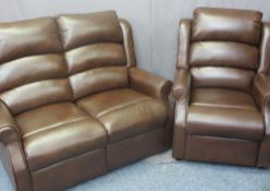 ELECTRIC RECLINING CHAIR - brown faux leather, 104cms H, 80cms W, 90cms D and two seater reclining